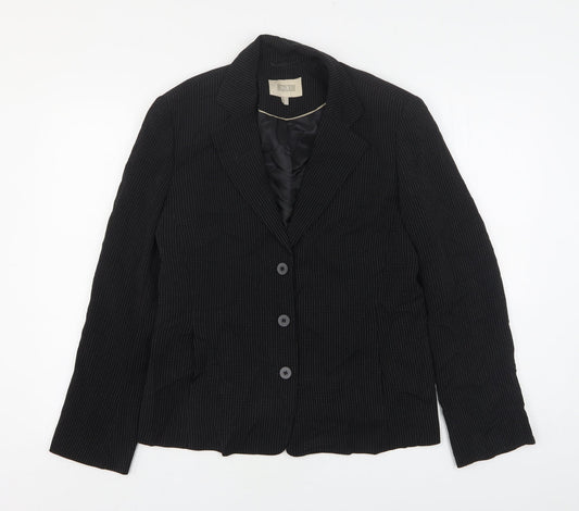 NEXT Womens Black Striped Polyester Jacket Blazer Size 14
