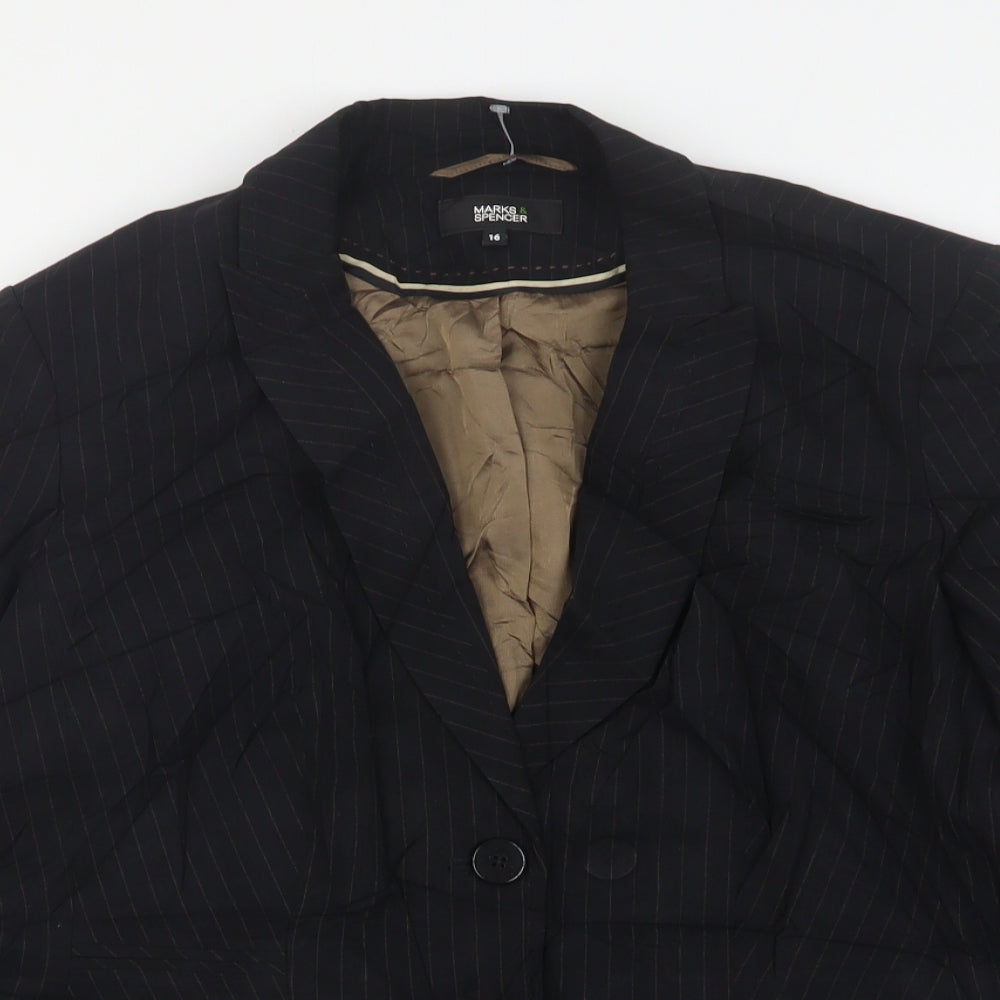 Dorothy Perkins Womens Black Striped Polyester Jacket Suit Jacket Size 16