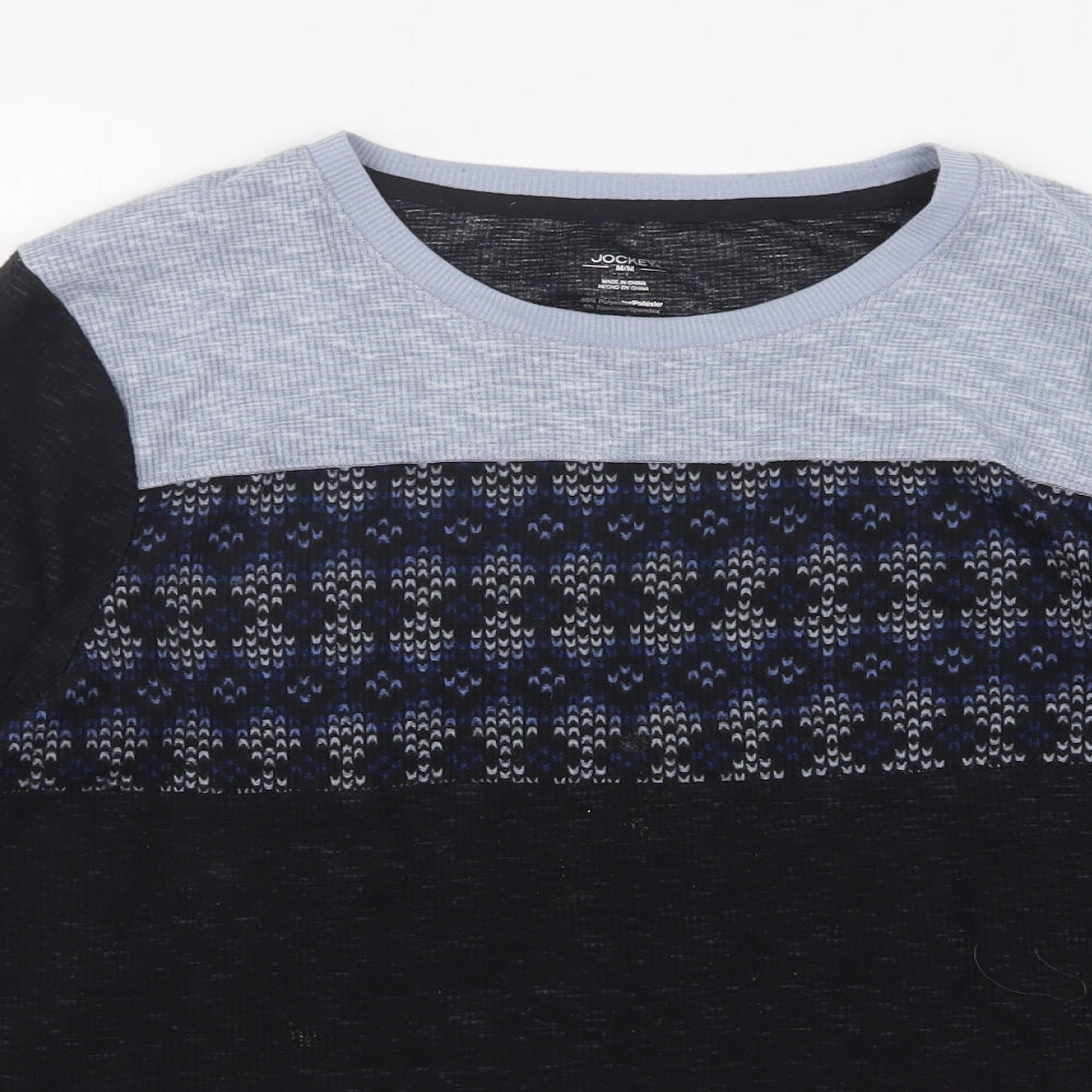 Jockey Mens Blue Round Neck Fair Isle Polyester Pullover Jumper Size M