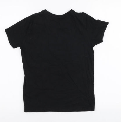 Primark Boys Black  100% Cotton Jersey T-Shirt Size 9-10 Years Round Neck Pullover - Palm springs