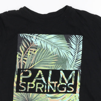 Primark Boys Black  100% Cotton Jersey T-Shirt Size 9-10 Years Round Neck Pullover - Palm springs