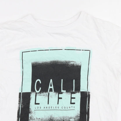 Primark Boys White  100% Cotton Jersey T-Shirt Size 9-10 Years Round Neck Pullover - California