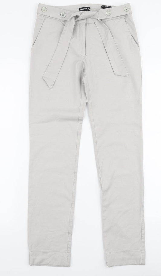 Warehouse Womens Grey  Viscose Trousers  Size 6 L28 in Slim Zip