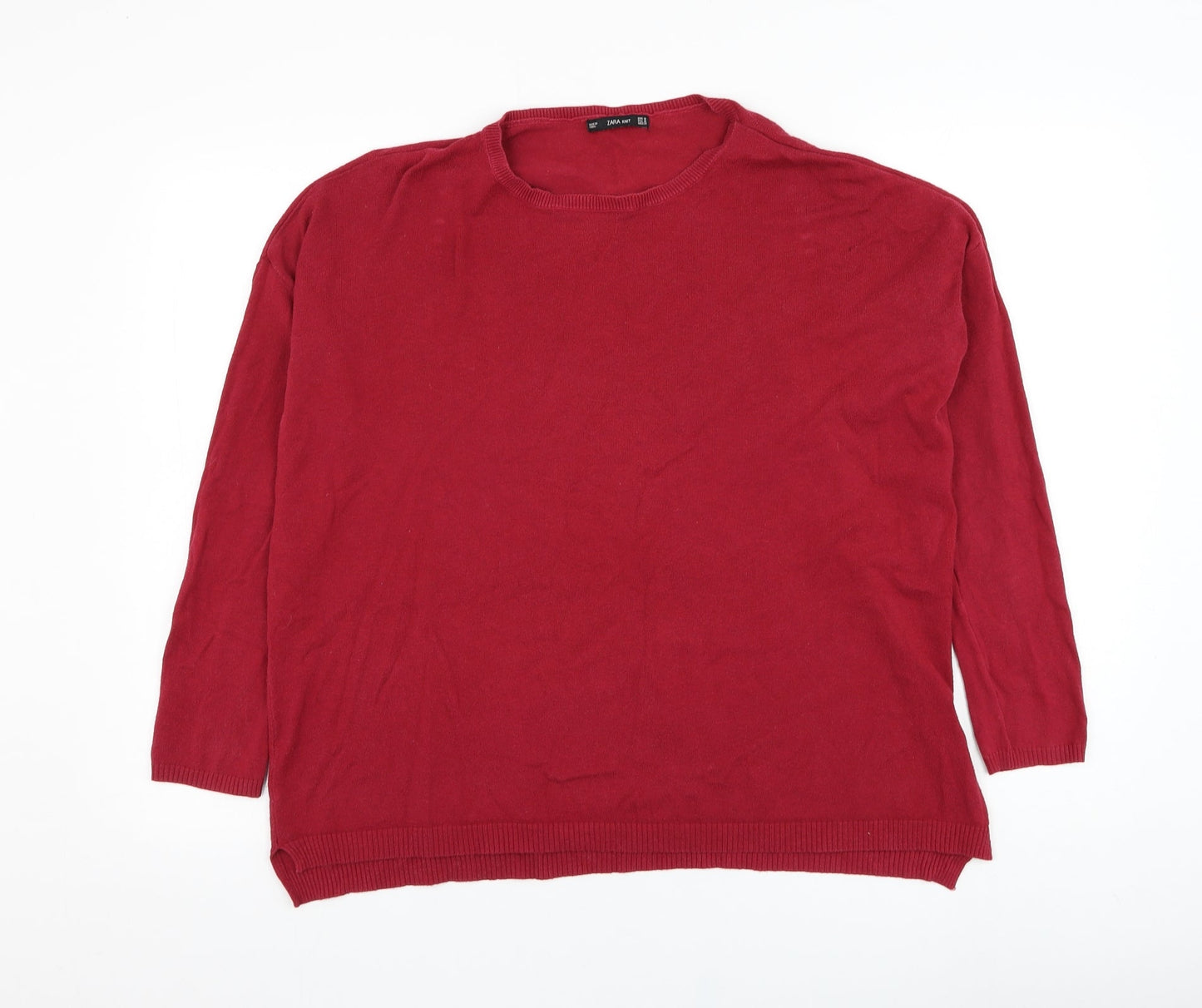 Zara Mens Red Round Neck  Polyester Pullover Jumper Size M