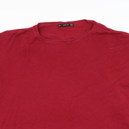 Zara Mens Red Round Neck  Polyester Pullover Jumper Size M