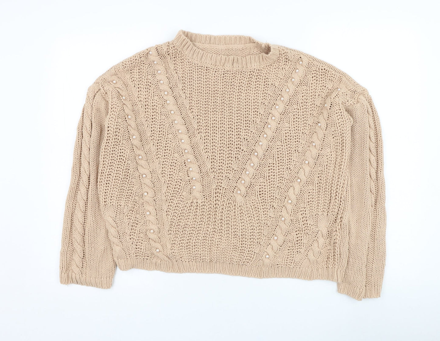 Primark Womens Beige Round Neck  Acrylic Pullover Jumper Size 10