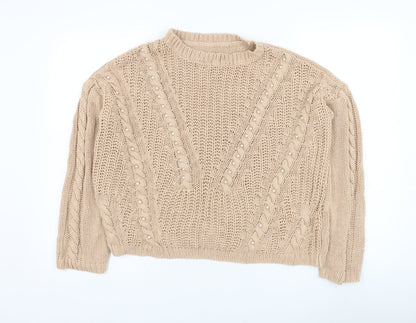 Primark Womens Beige Round Neck  Acrylic Pullover Jumper Size 10