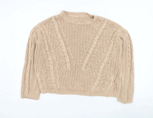 Primark Womens Beige Round Neck  Acrylic Pullover Jumper Size 10