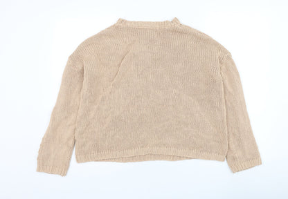 Primark Womens Beige Round Neck  Acrylic Pullover Jumper Size 10