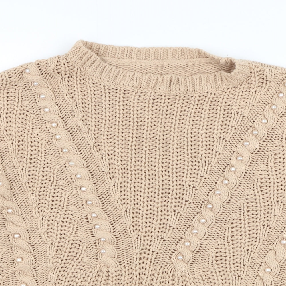 Primark Womens Beige Round Neck  Acrylic Pullover Jumper Size 10