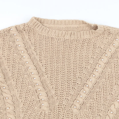 Primark Womens Beige Round Neck  Acrylic Pullover Jumper Size 10