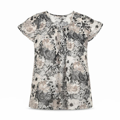 Preworn Womens White Floral Polyester Basic Blouse Size 14 Round Neck