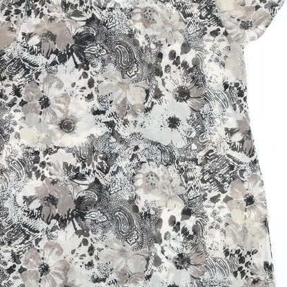 Preworn Womens White Floral Polyester Basic Blouse Size 14 Round Neck