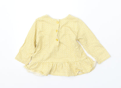 NEXT Girls Yellow Geometric Cotton Skater Dress  Size 3-6 Months  Round Neck