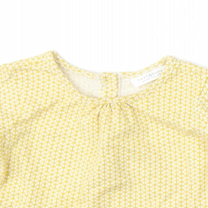 NEXT Girls Yellow Geometric Cotton Skater Dress  Size 3-6 Months  Round Neck