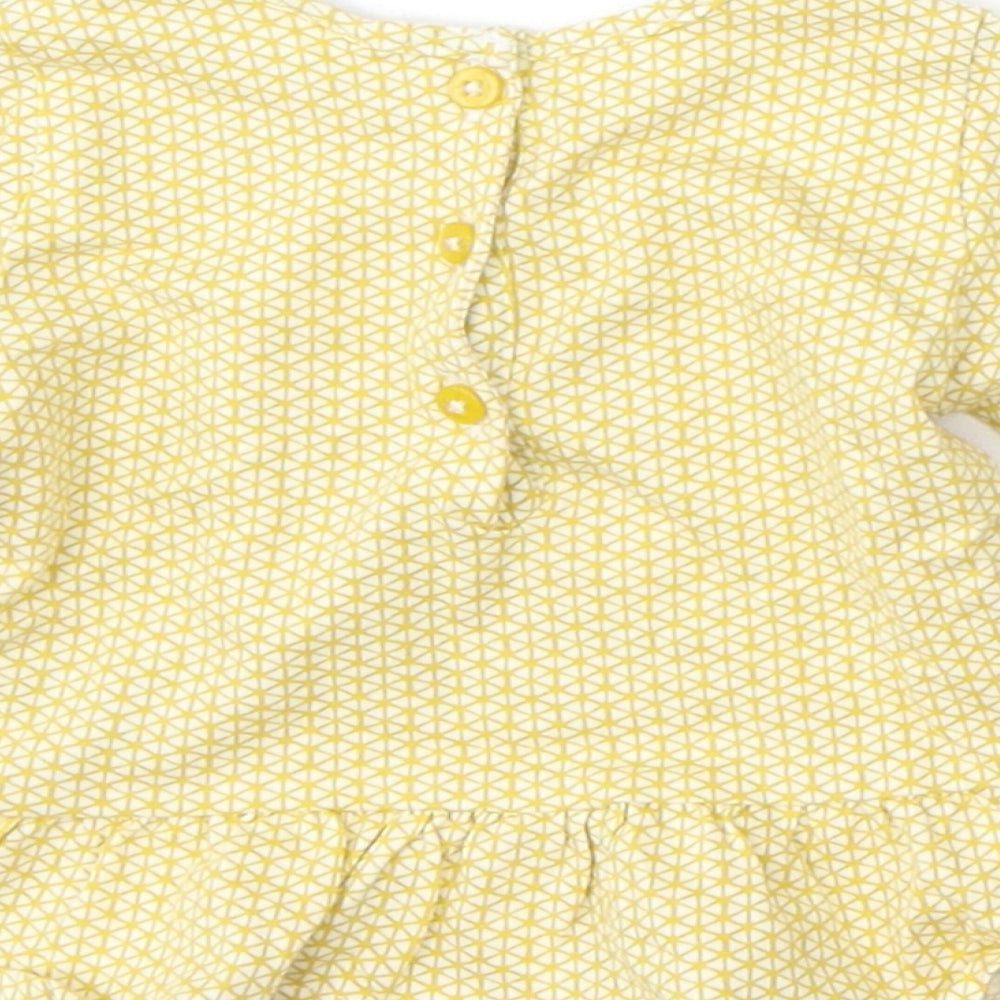 NEXT Girls Yellow Geometric Cotton Skater Dress  Size 3-6 Months  Round Neck