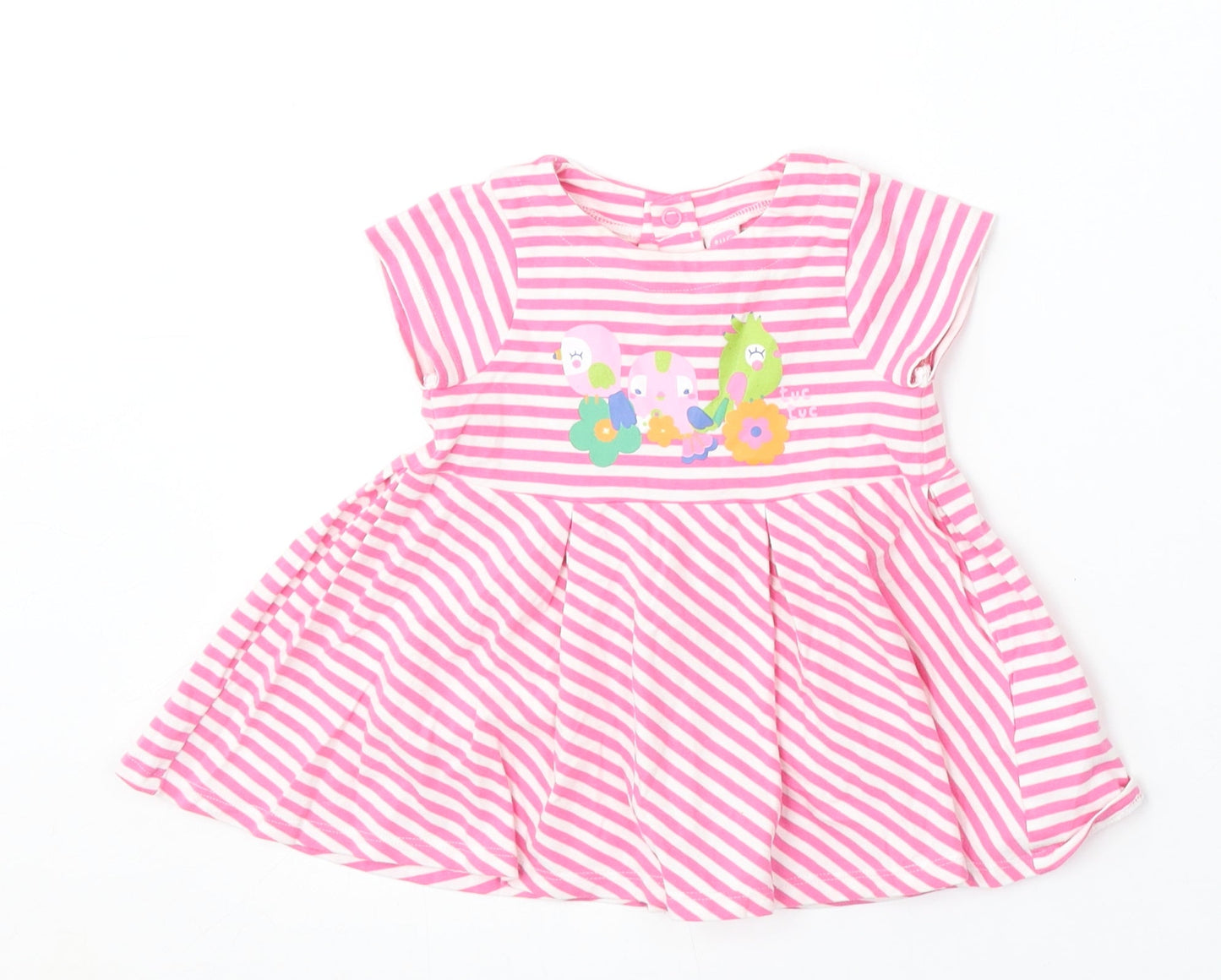 tuc tuc Girls Pink Striped Cotton Skater Dress  Size 6-9 Months  Round Neck