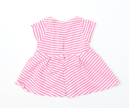 tuc tuc Girls Pink Striped Cotton Skater Dress  Size 6-9 Months  Round Neck