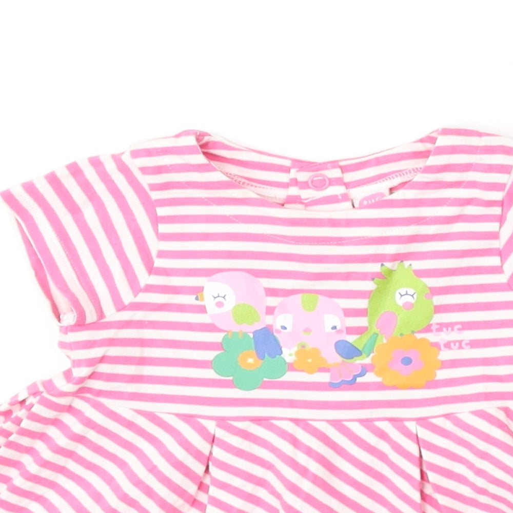 tuc tuc Girls Pink Striped Cotton Skater Dress  Size 6-9 Months  Round Neck
