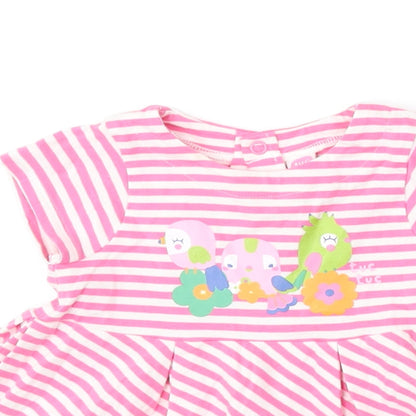 tuc tuc Girls Pink Striped Cotton Skater Dress  Size 6-9 Months  Round Neck