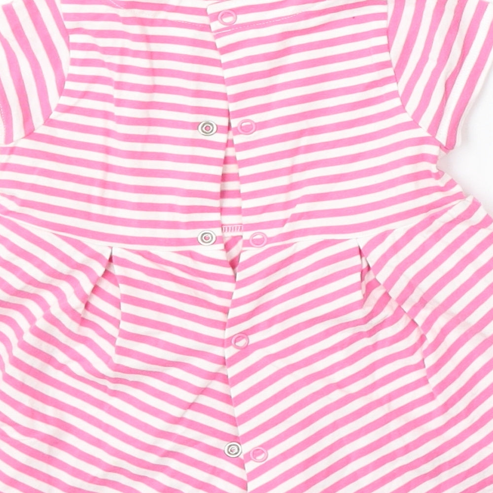 tuc tuc Girls Pink Striped Cotton Skater Dress  Size 6-9 Months  Round Neck