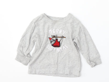 NEXT Boys Grey  Cotton Basic T-Shirt Size 9-12 Months Round Neck