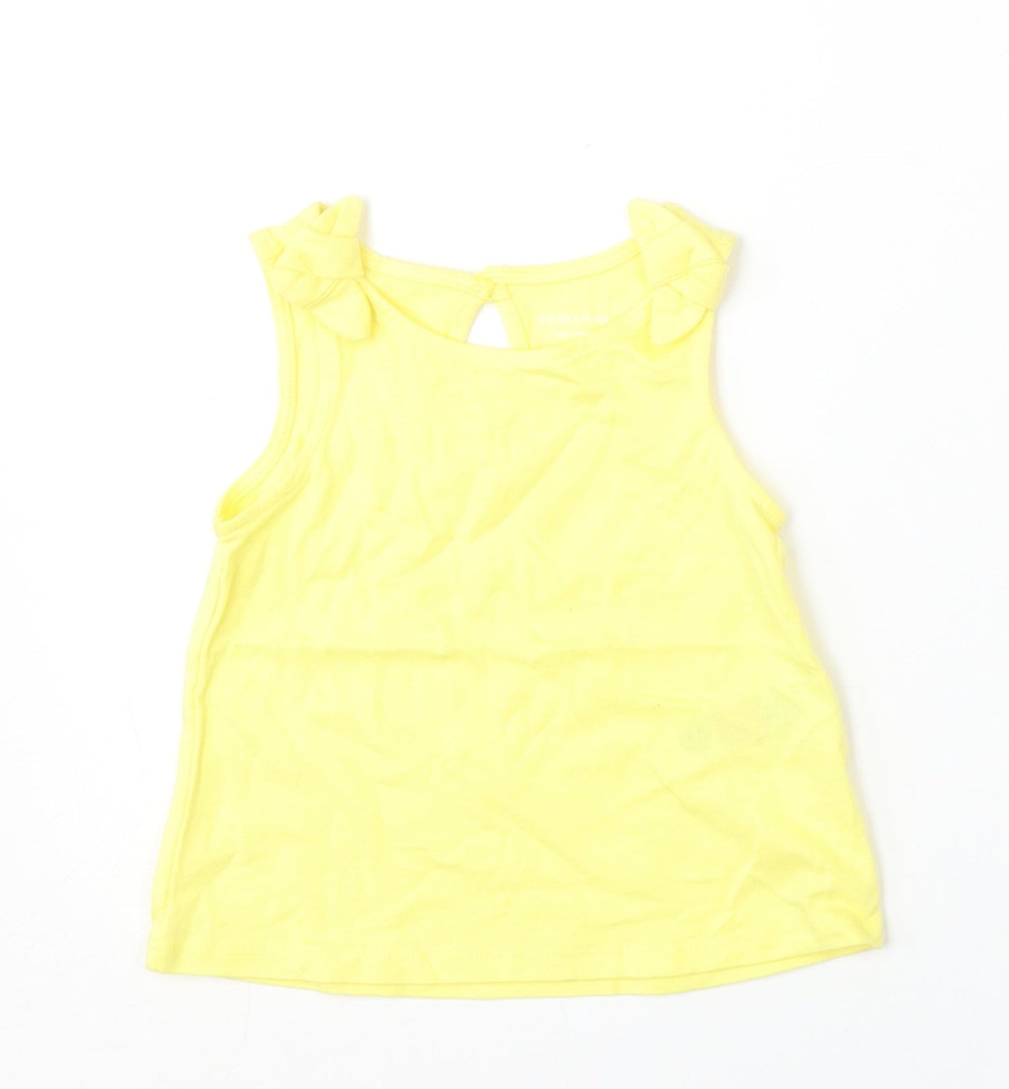 Primark Girls Yellow  Cotton Basic Tank Size 6-9 Months Round Neck