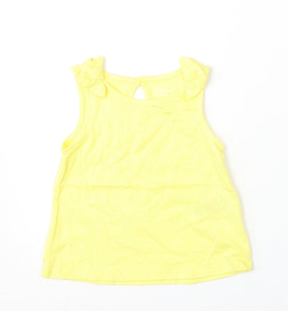 Primark Girls Yellow  Cotton Basic Tank Size 6-9 Months Round Neck
