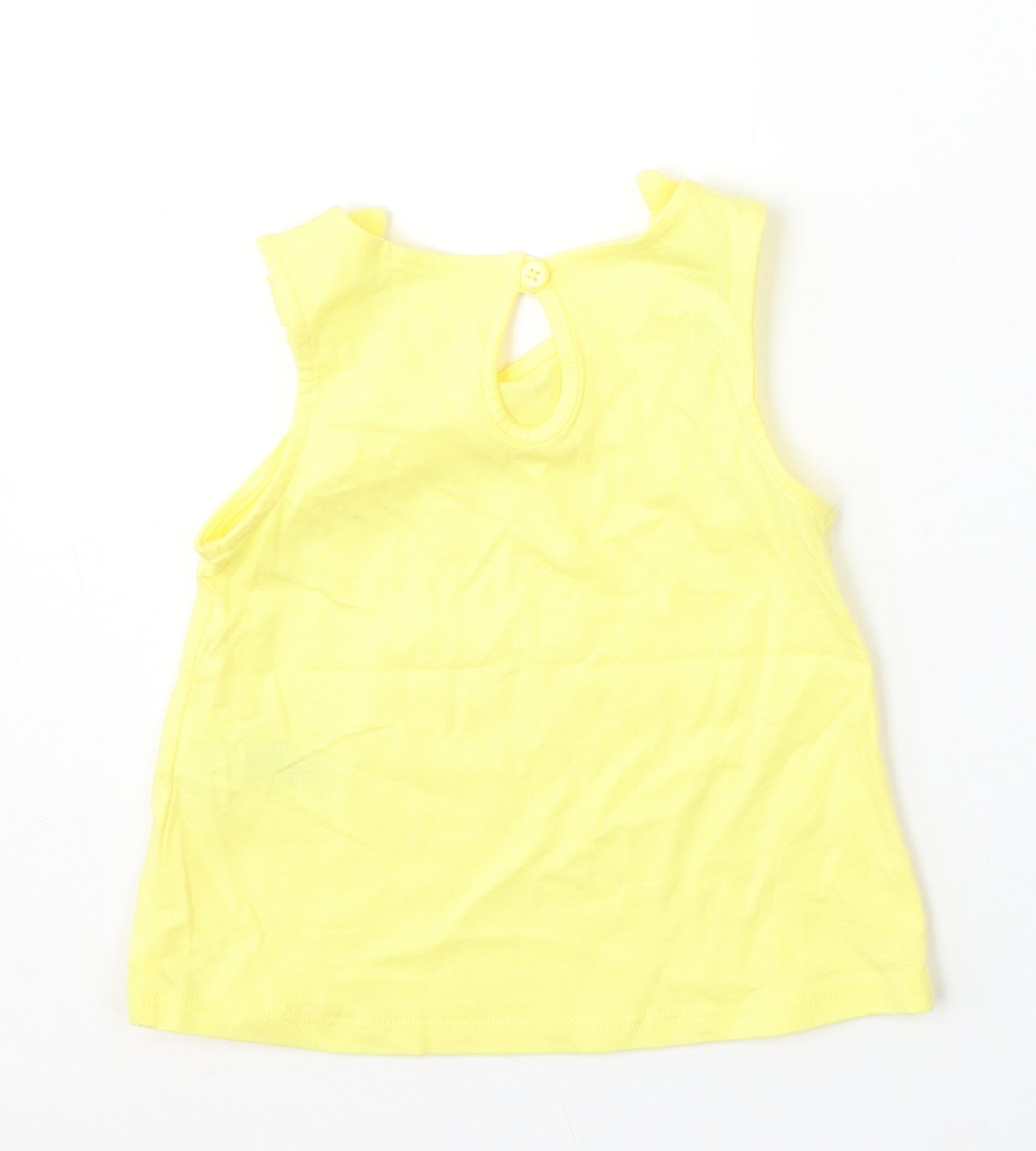 Primark Girls Yellow  Cotton Basic Tank Size 6-9 Months Round Neck