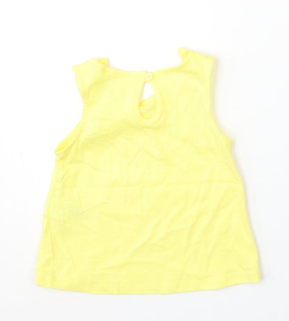 Primark Girls Yellow  Cotton Basic Tank Size 6-9 Months Round Neck