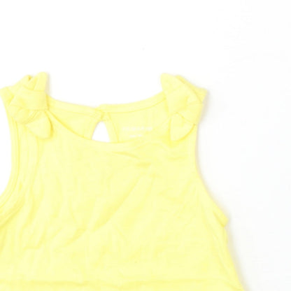 Primark Girls Yellow  Cotton Basic Tank Size 6-9 Months Round Neck