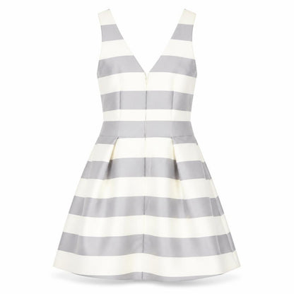 Topshop Womens Beige Striped Polyester Skater Dress  Size 6  V-Neck