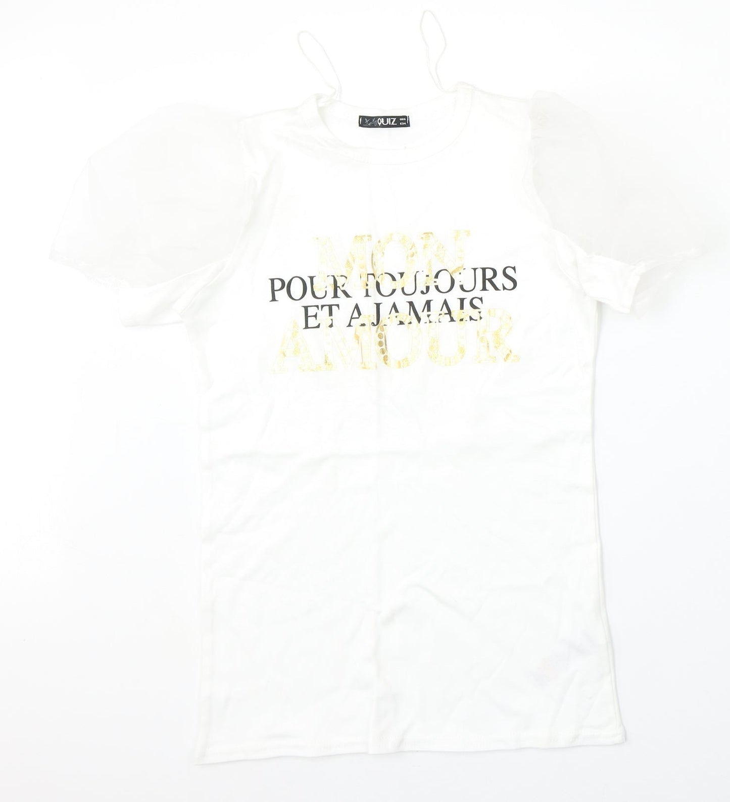 Quiz Womens White  Cotton Basic T-Shirt Size 6 Round Neck