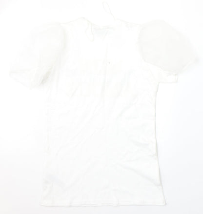 Quiz Womens White  Cotton Basic T-Shirt Size 6 Round Neck