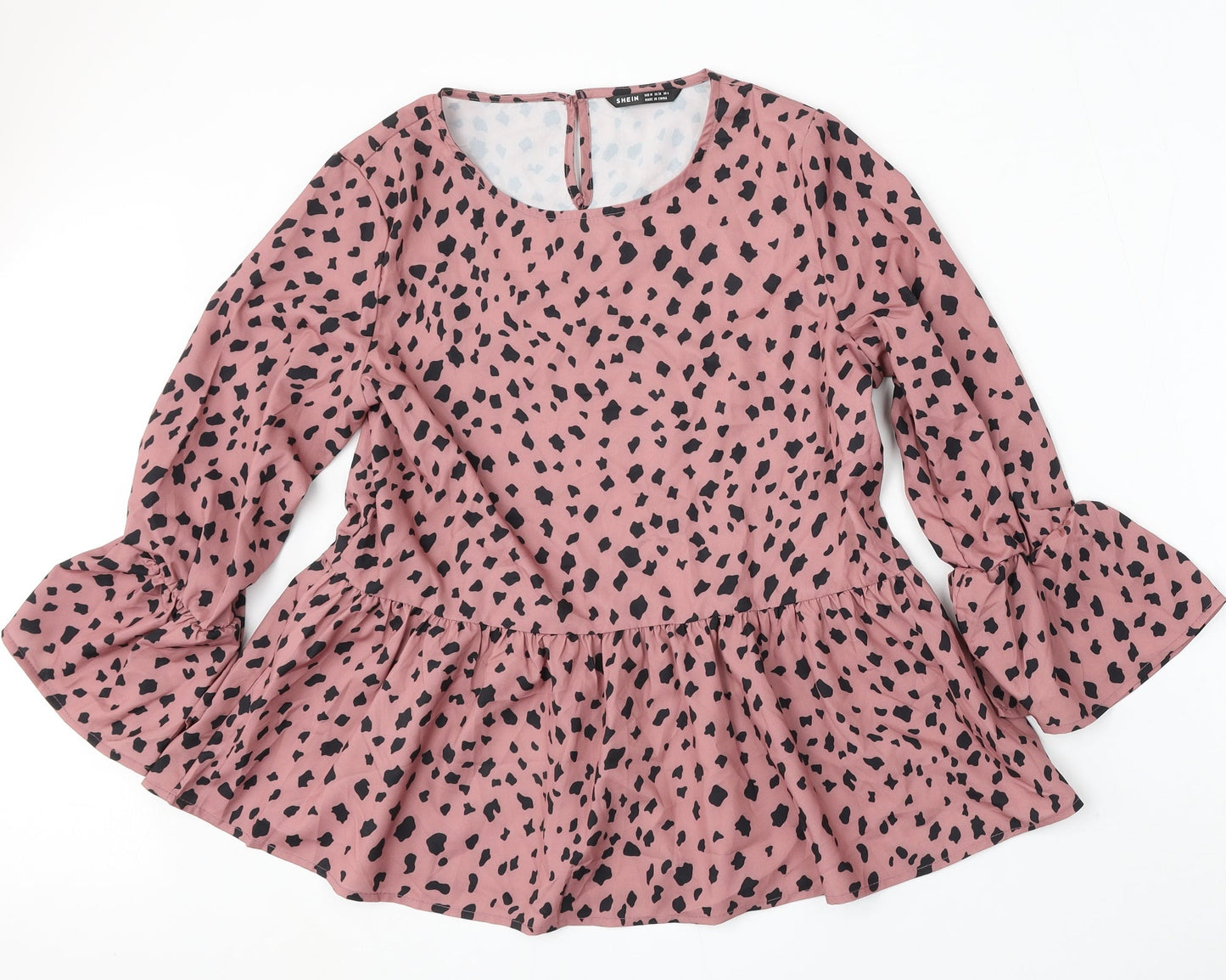 SheIn Womens Pink Geometric Polyester Basic Blouse Size M Round Neck