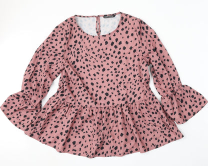 SheIn Womens Pink Geometric Polyester Basic Blouse Size M Round Neck