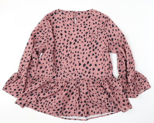 SheIn Womens Pink Geometric Polyester Basic Blouse Size M Round Neck