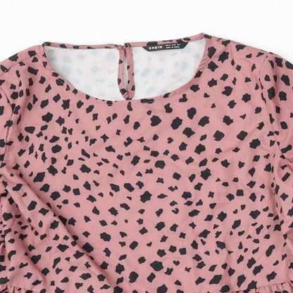 SheIn Womens Pink Geometric Polyester Basic Blouse Size M Round Neck