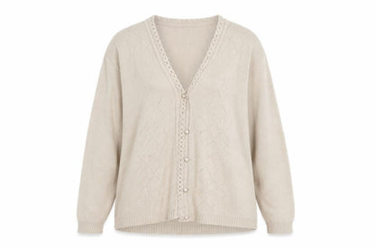 In Stitches Womens Beige V-Neck  Acrylic Cardigan Jumper Size M