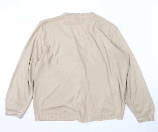 In Stitches Womens Beige V-Neck  Acrylic Cardigan Jumper Size M