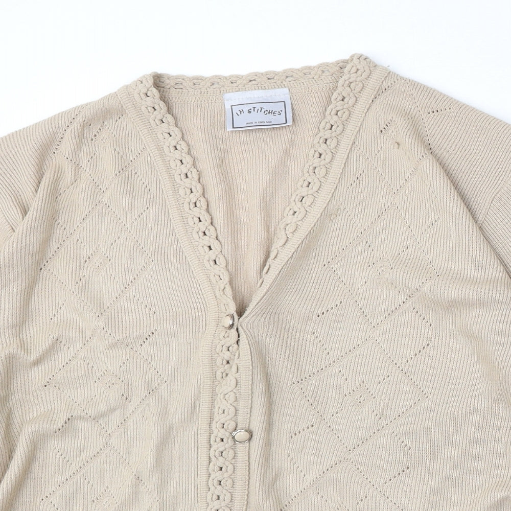 In Stitches Womens Beige V-Neck  Acrylic Cardigan Jumper Size M