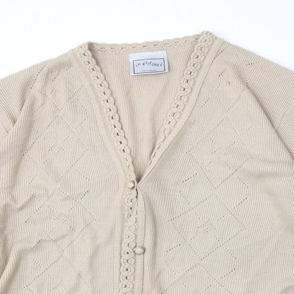 In Stitches Womens Beige V-Neck  Acrylic Cardigan Jumper Size M