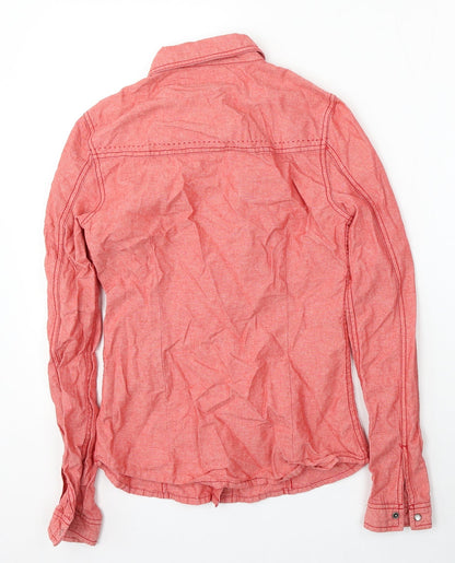 Kenvelo Womens Red  Cotton Basic Button-Up Size XS Collared