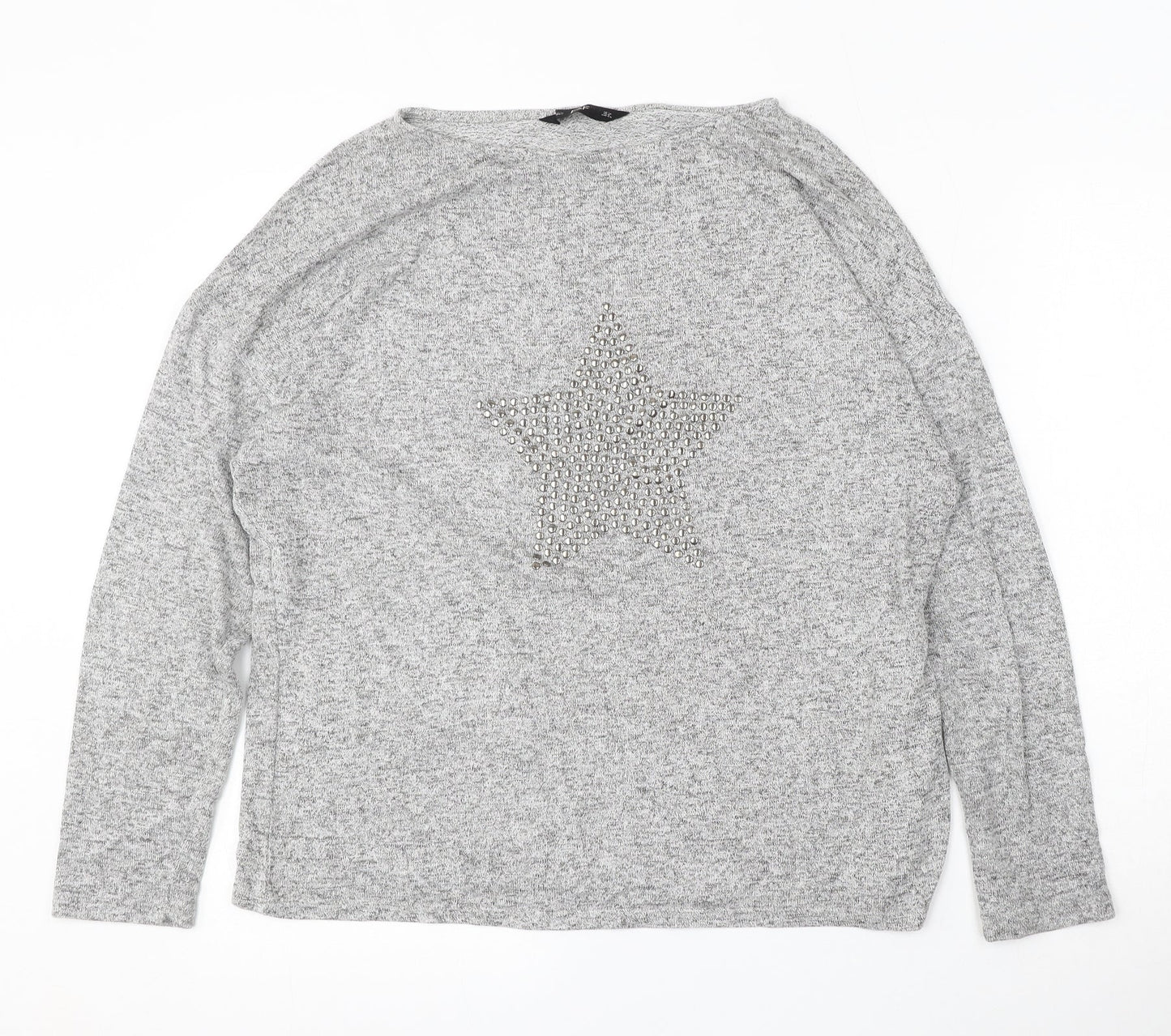 F&F Womens Grey Round Neck  Viscose Pullover Jumper Size 12