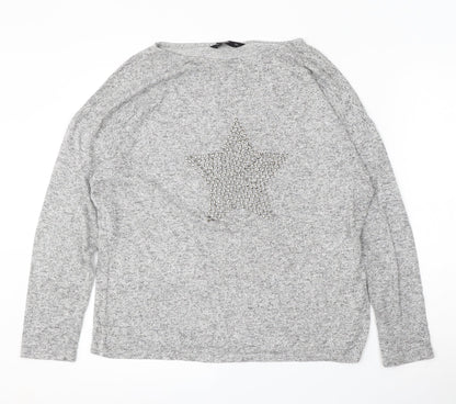 F&F Womens Grey Round Neck  Viscose Pullover Jumper Size 12