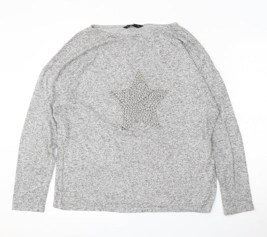 F&F Womens Grey Round Neck  Viscose Pullover Jumper Size 12