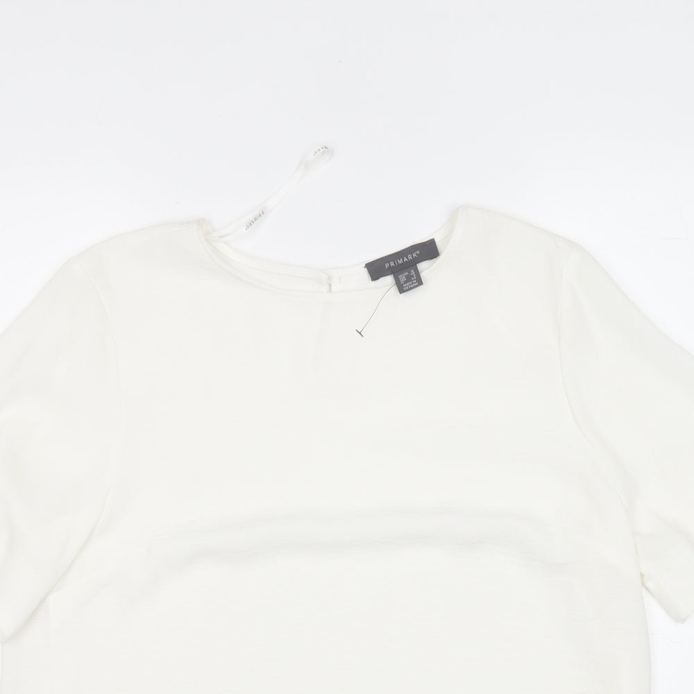 Primark Womens White  Polyester Basic Blouse Size 12 Round Neck