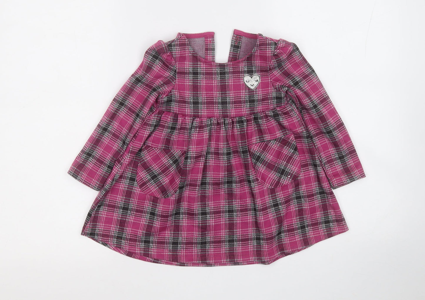 Dunnes Stores Girls Purple Plaid Polyester Fit & Flare  Size 12-18 Months  Round Neck