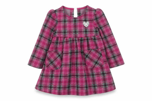 Dunnes Stores Girls Purple Plaid Polyester Fit & Flare  Size 12-18 Months  Round Neck