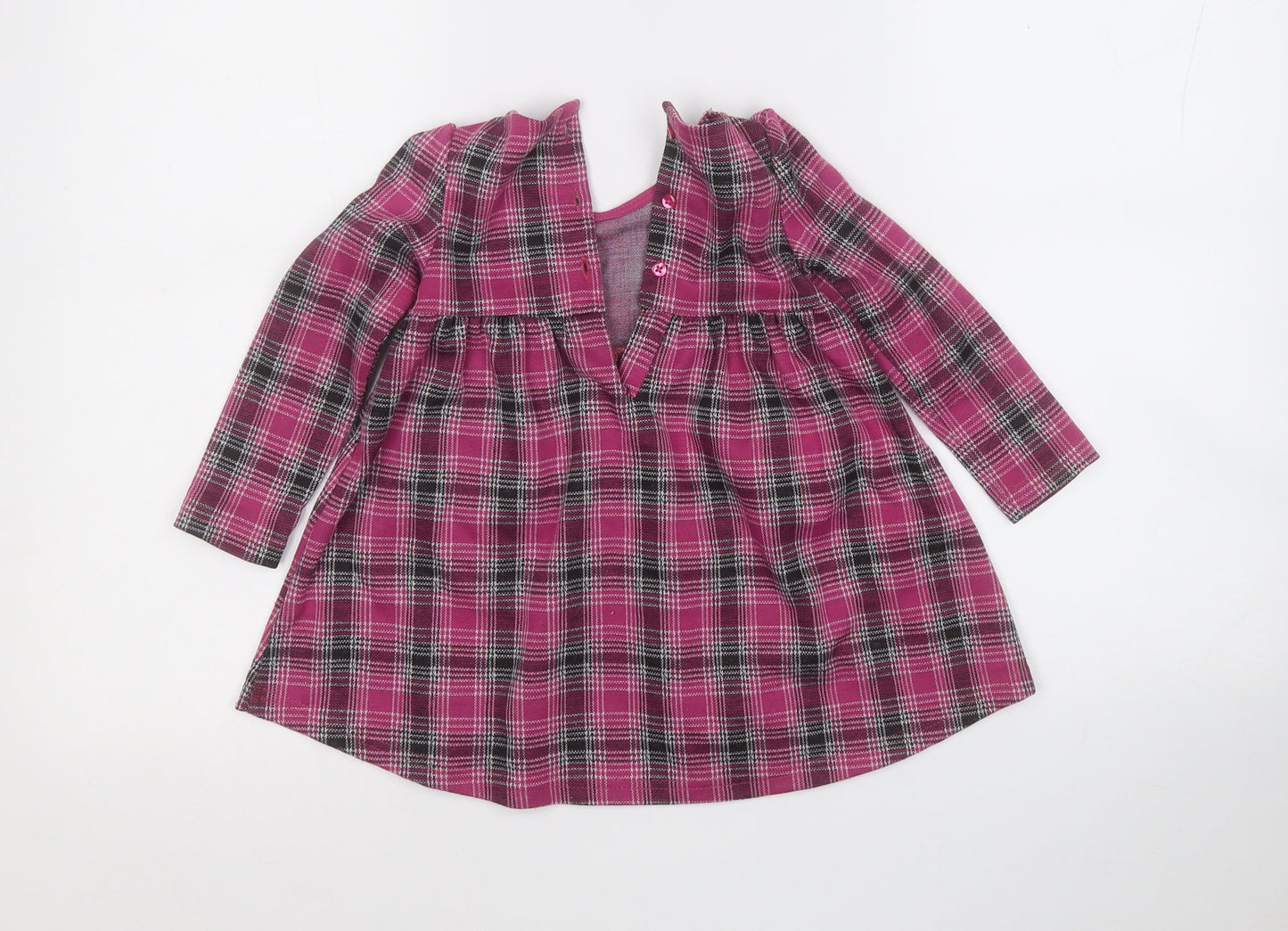 Dunnes Stores Girls Purple Plaid Polyester Fit & Flare  Size 12-18 Months  Round Neck